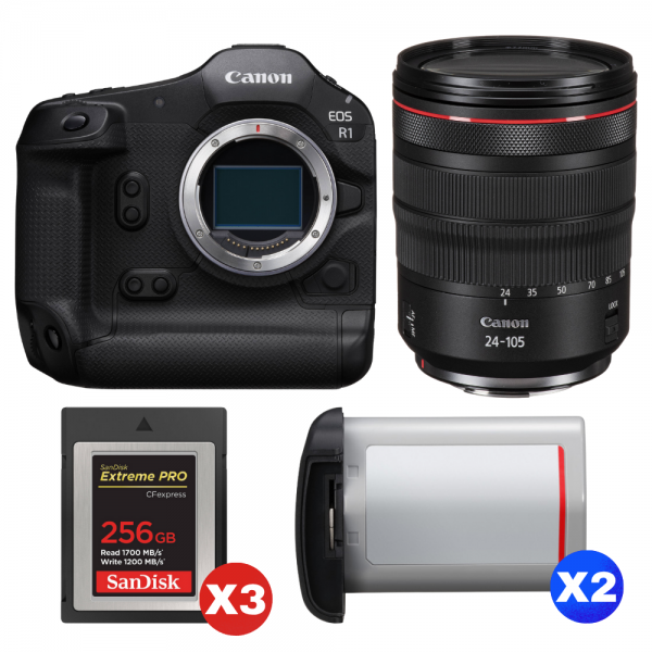 Canon EOS R1 + RF 24-105mm f/4 L IS USM + 3 SanDisk 256GB Extreme PRO CFexpress Type B + 2 Canon LP-E19-1