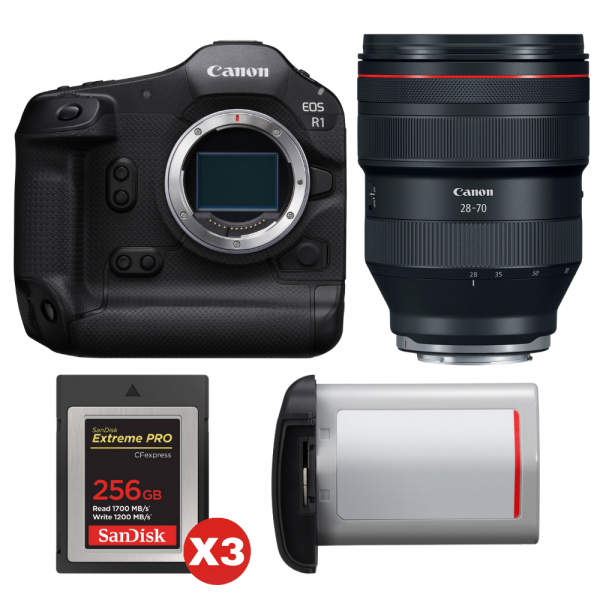 Canon EOS R1 + RF 28-70mm f/2 L USM + 3 SanDisk 256GB Extreme PRO CFexpress Type B + Canon LP-E19-1