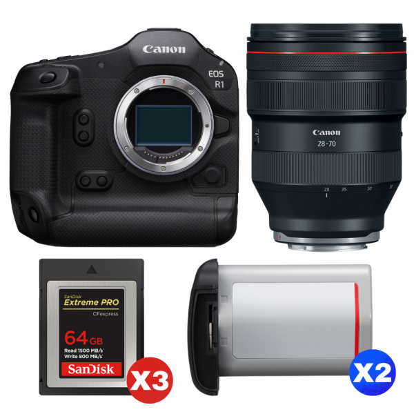 Canon EOS R1 + RF 28-70mm f/2 L USM + 3 SanDisk 64GB Extreme PRO CFexpress Type B + 2 Canon LP-E19-1
