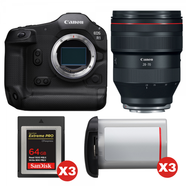 Canon EOS R1 + RF 28-70mm f/2 L USM + 3 SanDisk 64GB Extreme PRO CFexpress Type B + 3 Canon LP-E19-1