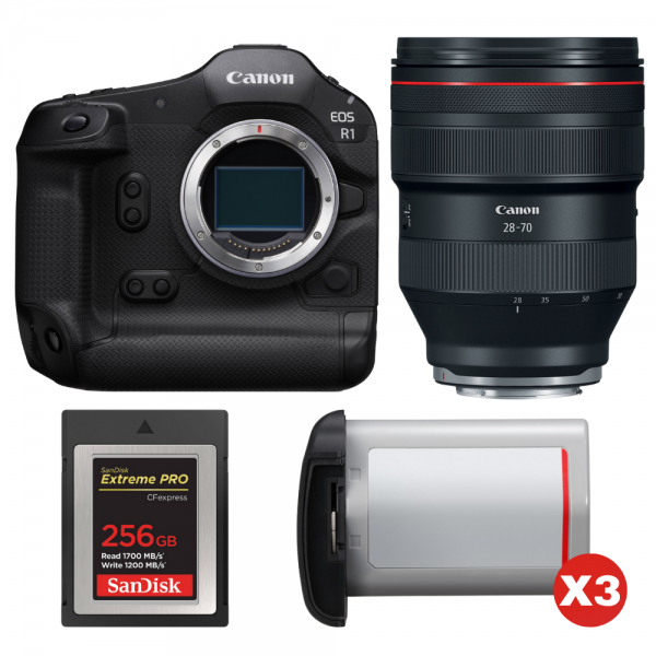Canon EOS R1 + RF 28-70mm f/2 L USM + 1 SanDisk 256GB Extreme PRO CFexpress Type B + 3 Canon LP-E19-1