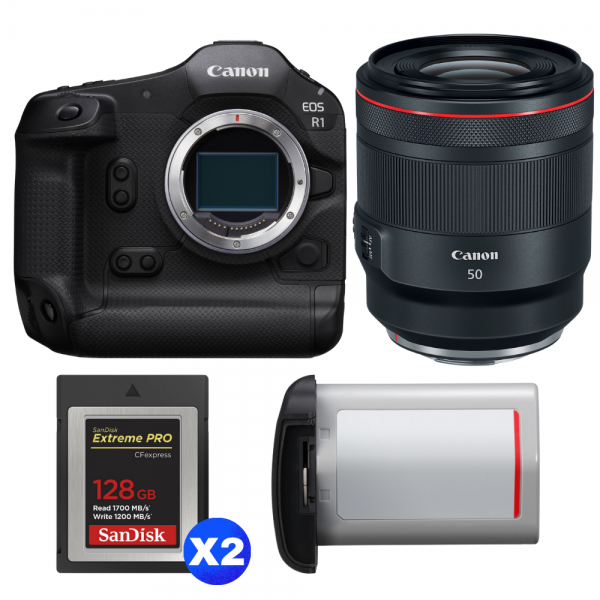 Canon EOS R1 + RF 50mm f/1.2 L USM + 2 SanDisk 128GB Extreme PRO CFexpress Type B + Canon LP-E19-1