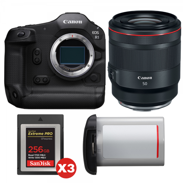 Canon EOS R1 + RF 50mm f/1.2 L USM + 3 SanDisk 256GB Extreme PRO CFexpress Type B + Canon LP-E19-1