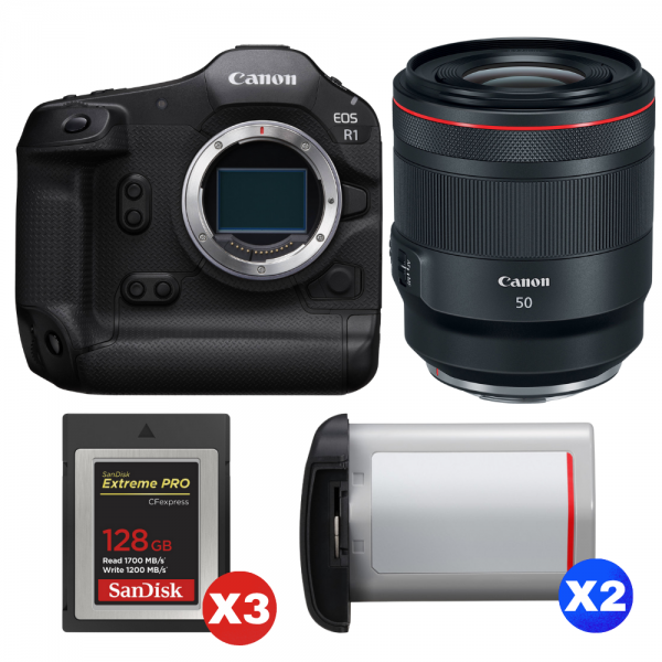 Canon EOS R1 + RF 50mm f/1.2 L USM + 3 SanDisk 128GB Extreme PRO CFexpress Type B + 2 Canon LP-E19-1