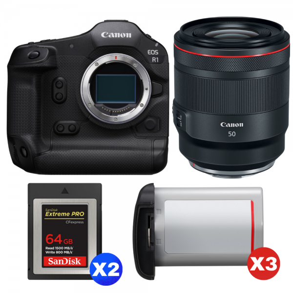 Canon EOS R1 + RF 50mm f/1.2 L USM + 2 SanDisk 64GB Extreme PRO CFexpress Type B + 3 Canon LP-E19-1