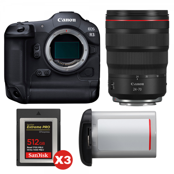 Canon EOS R3 + RF 24-70mm f/2.8 L IS USM + 3 SanDisk 512GB Extreme PRO CFexpress Type B + Canon LP-E19-1