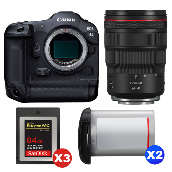 Canon EOS R3 + RF 24-70mm f/2.8 L IS USM + 3 SanDisk 64GB Extreme PRO CFexpress Type B + 2 Canon LP-E19-1