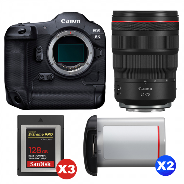 Canon EOS R3 + RF 24-70mm f/2.8 L IS USM + 3 SanDisk 128GB Extreme PRO CFexpress Type B + 2 Canon LP-E19-1
