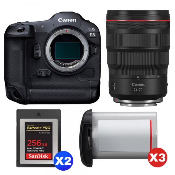 Canon EOS R3 + RF 24-70mm f/2.8 L IS USM + 2 SanDisk 256GB Extreme PRO CFexpress Type B + 3 Canon LP-E19-1