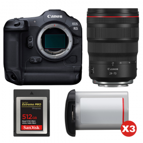 Canon EOS R3 + RF 24-70mm f/2.8 L IS USM + 1 SanDisk 512GB Extreme PRO CFexpress Type B + 3 Canon LP-E19-1