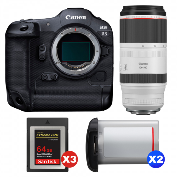 Canon EOS R3 + RF 100-500mm f/4.5-7.1 L IS USM + 3 SanDisk 64GB Extreme PRO CFexpress Type B + 2 Canon LP-E19-1