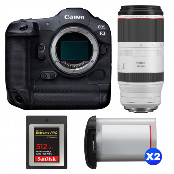 Canon EOS R3 + RF 100-500mm f/4.5-7.1 L IS USM + 1 SanDisk 512GB Extreme PRO CFexpress Type B + 2 Canon LP-E19-1