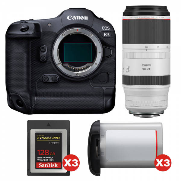 Canon EOS R3 + RF 100-500mm f/4.5-7.1 L IS USM + 3 SanDisk 128GB Extreme PRO CFexpress Type B + 3 Canon LP-E19-1