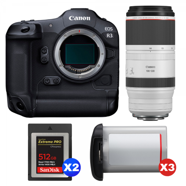 Canon EOS R3 + RF 100-500mm f/4.5-7.1 L IS USM + 2 SanDisk 512GB Extreme PRO CFexpress Type B + 3 Canon LP-E19-1