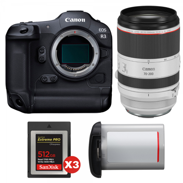 Canon EOS R3 + RF 70-200mm f/2.8 L IS USM + 3 SanDisk 512GB Extreme PRO CFexpress Type B + Canon LP-E19-1