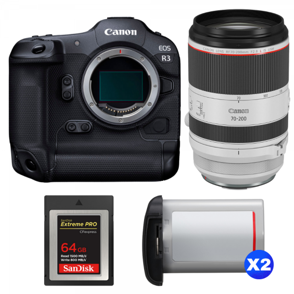 Canon EOS R3 + RF 70-200mm f/2.8 L IS USM + 1 SanDisk 64GB Extreme PRO CFexpress Type B + 2 Canon LP-E19-1