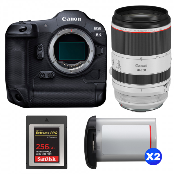 Canon EOS R3 + RF 70-200mm f/2.8 L IS USM + 1 SanDisk 256GB Extreme PRO CFexpress Type B + 2 Canon LP-E19-1