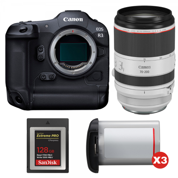 Canon EOS R3 + RF 70-200mm f/2.8 L IS USM + 1 SanDisk 128GB Extreme PRO CFexpress Type B + 3 Canon LP-E19-1