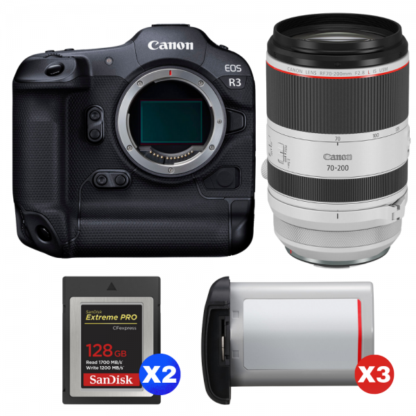 Canon EOS R3 + RF 70-200mm f/2.8 L IS USM + 2 SanDisk 128GB Extreme PRO CFexpress Type B + 3 Canon LP-E19-1