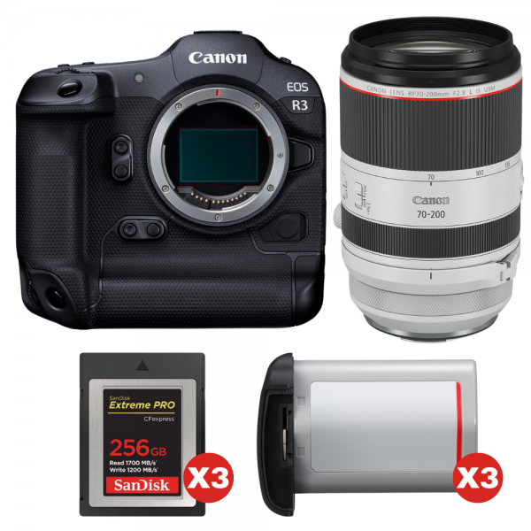 Canon EOS R3 + RF 70-200mm f/2.8 L IS USM + 3 SanDisk 256GB Extreme PRO CFexpress Type B + 3 Canon LP-E19-1