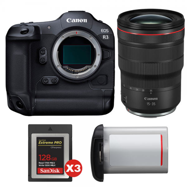 Canon EOS R3 + RF 15-35mm f/2.8 L IS USM + 3 SanDisk 128GB Extreme PRO CFexpress Type B + Canon LP-E19-1
