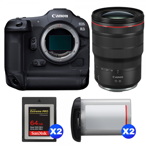 Canon EOS R3 + RF 15-35mm f/2.8 L IS USM + 2 SanDisk 64GB Extreme PRO CFexpress Type B + 2 Canon LP-E19-1