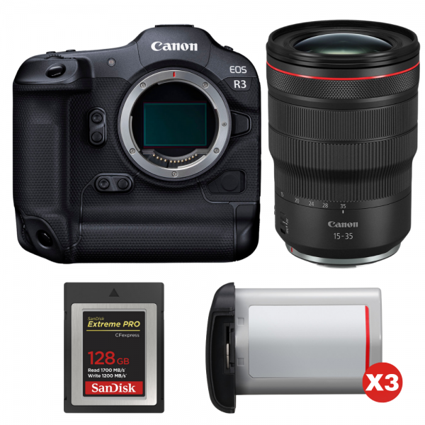 Canon EOS R3 + RF 15-35mm f/2.8 L IS USM + 1 SanDisk 128GB Extreme PRO CFexpress Type B + 3 Canon LP-E19-1