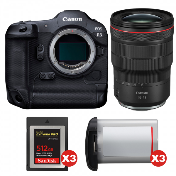 Canon EOS R3 + RF 15-35mm f/2.8 L IS USM + 3 SanDisk 512GB Extreme PRO CFexpress Type B + 3 Canon LP-E19-1