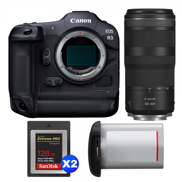 Canon EOS R3 + RF 100-400mm f/5.6-8 IS USM + 2 SanDisk 128GB Extreme PRO CFexpress Type B + Canon LP-E19-1