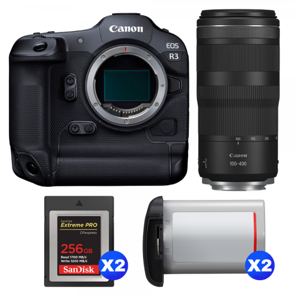 Canon EOS R3 + RF 100-400mm f/5.6-8 IS USM + 2 SanDisk 256GB Extreme PRO CFexpress Type B + 2 Canon LP-E19-1