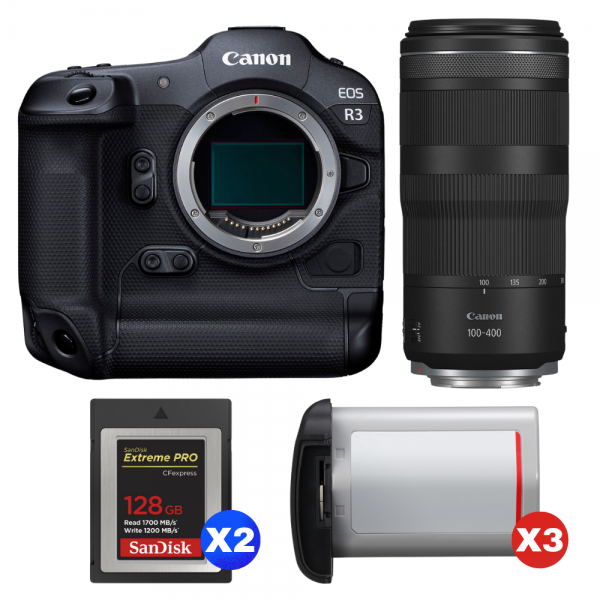 Canon EOS R3 + RF 100-400mm f/5.6-8 IS USM + 2 SanDisk 128GB Extreme PRO CFexpress Type B + 3 Canon LP-E19-1