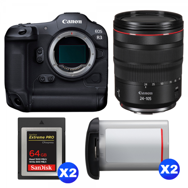 Canon EOS R3 + RF 24-105mm f/4 L IS USM + 2 SanDisk 64GB Extreme PRO CFexpress Type B + 2 Canon LP-E19-1