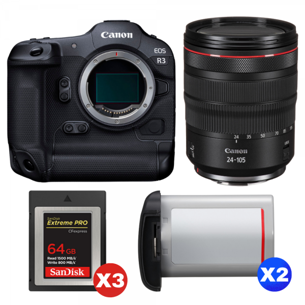 Canon EOS R3 + RF 24-105mm f/4 L IS USM + 3 SanDisk 64GB Extreme PRO CFexpress Type B + 2 Canon LP-E19-1