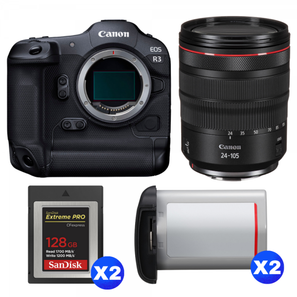 Canon EOS R3 + RF 24-105mm f/4 L IS USM + 2 SanDisk 128GB Extreme PRO CFexpress Type B + 2 Canon LP-E19-1