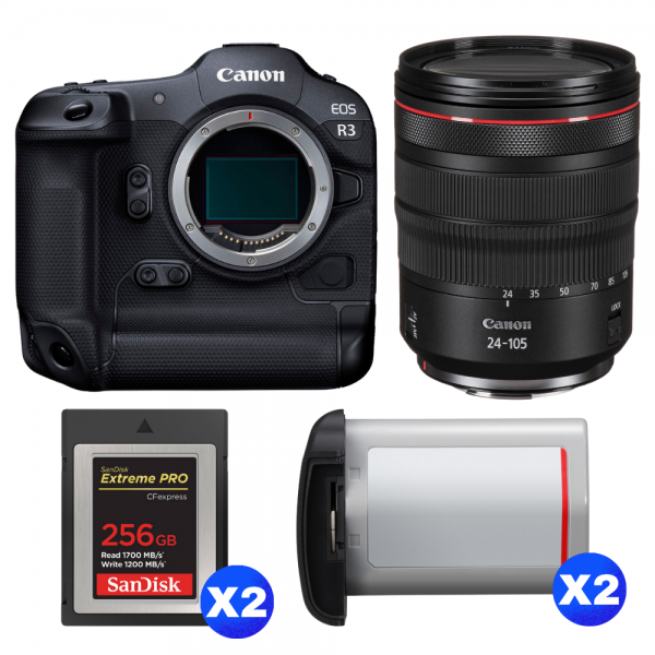 Canon EOS R3 + RF 24-105mm f/4 L IS USM + 2 SanDisk 256GB Extreme PRO CFexpress Type B + 2 Canon LP-E19-1