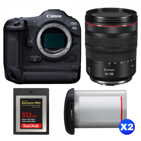 Canon EOS R3 + RF 24-105mm f/4 L IS USM + 1 SanDisk 512GB Extreme PRO CFexpress Type B + 2 Canon LP-E19-1