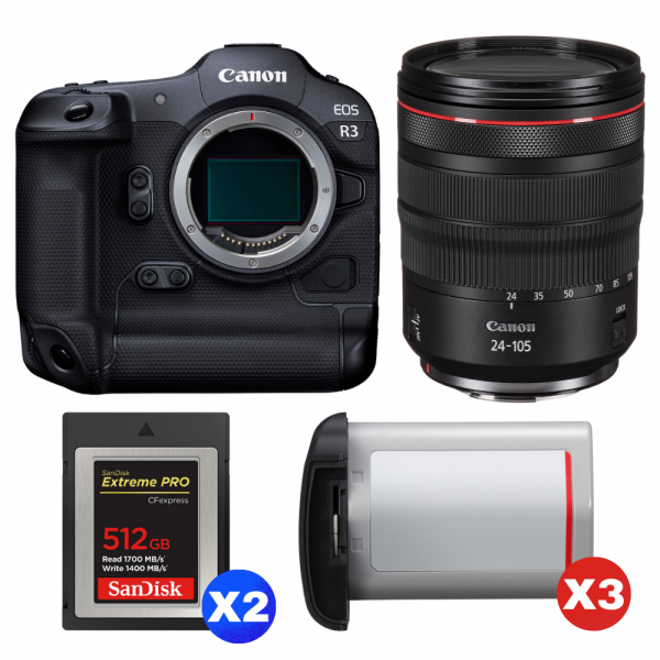 Canon EOS R3 + RF 24-105mm f/4 L IS USM + 2 SanDisk 512GB Extreme PRO CFexpress Type B + 3 Canon LP-E19-1