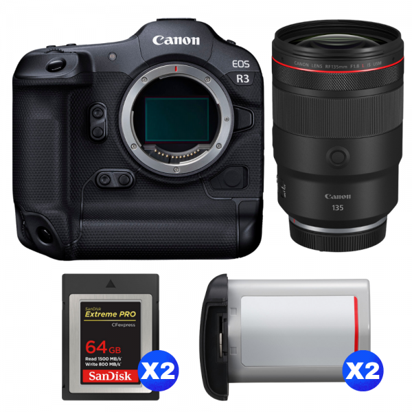Canon EOS R3 + RF 135mm f/1.8 L IS USM + 2 SanDisk 64GB Extreme PRO CFexpress Type B + 2 Canon LP-E19-1
