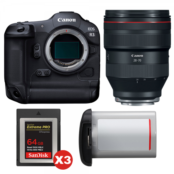 Canon EOS R3 + RF 28-70mm f/2 L USM + 3 SanDisk 64GB Extreme PRO CFexpress Type B + Canon LP-E19-1