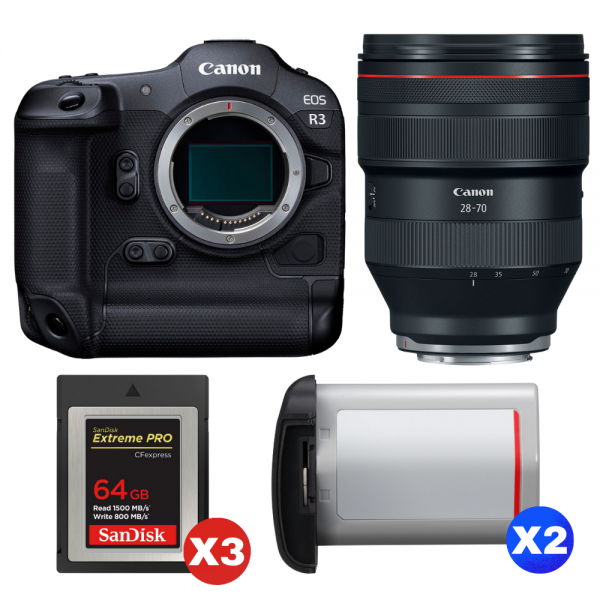 Canon EOS R3 + RF 28-70mm f/2 L USM + 3 SanDisk 64GB Extreme PRO CFexpress Type B + 2 Canon LP-E19-1