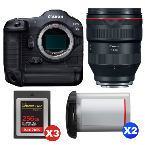 Canon EOS R3 + RF 28-70mm f/2 L USM + 3 SanDisk 256GB Extreme PRO CFexpress Type B + 2 Canon LP-E19-1