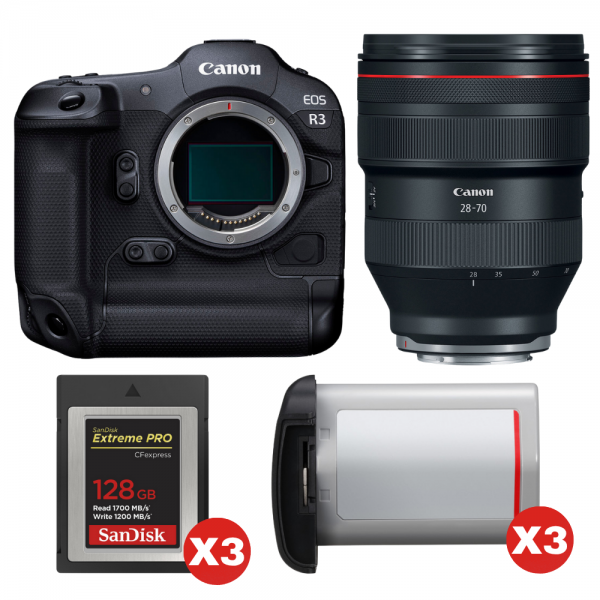 Canon EOS R3 + RF 28-70mm f/2 L USM + 3 SanDisk 128GB Extreme PRO CFexpress Type B + 3 Canon LP-E19-1