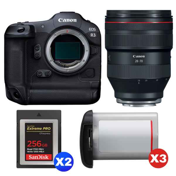 Canon EOS R3 + RF 28-70mm f/2 L USM + 2 SanDisk 256GB Extreme PRO CFexpress Type B + 3 Canon LP-E19-1