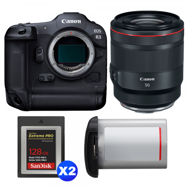 Canon EOS R3 + RF 50mm f/1.2 L USM + 2 SanDisk 128GB Extreme PRO CFexpress Type B + Canon LP-E19-1