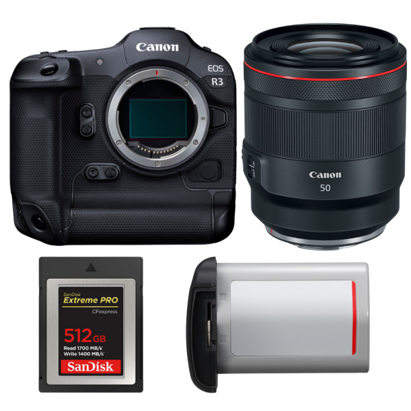 Canon EOS R3 + RF 50mm f/1.2 L USM + 1 SanDisk 512GB Extreme PRO CFexpress Type B + Canon LP-E19-1