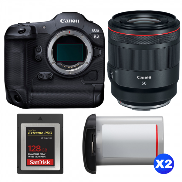 Canon EOS R3 + RF 50mm f/1.2 L USM + 1 SanDisk 128GB Extreme PRO CFexpress Type B + 2 Canon LP-E19-1