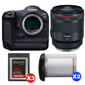 Canon EOS R3 + RF 50mm f/1.2 L USM + 3 SanDisk 128GB Extreme PRO CFexpress Type B + 2 Canon LP-E19-1