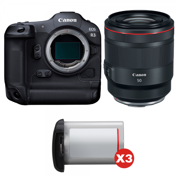 Canon EOS R3 + RF 50mm f/1.2 L USM + 3 Canon LP-E19-1