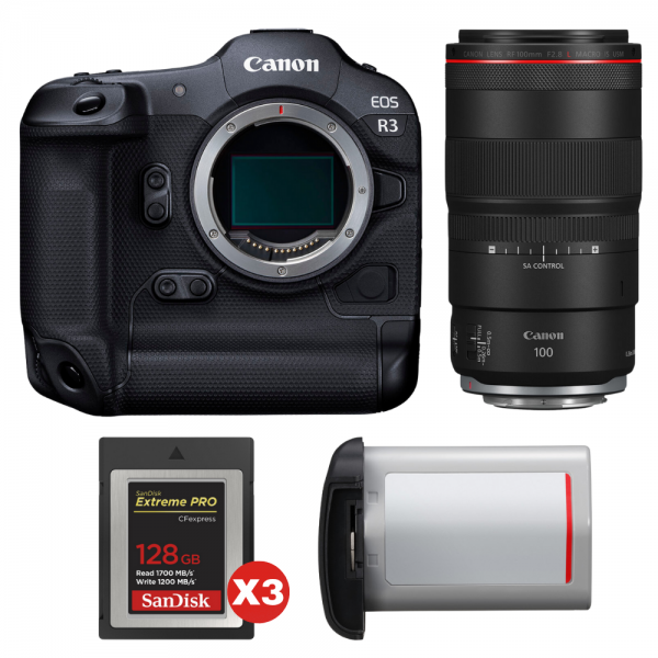 Canon EOS R3 + RF 100mm f/2.8 L Macro IS USM + 3 SanDisk 128GB Extreme PRO CFexpress Type B + Canon LP-E19-1