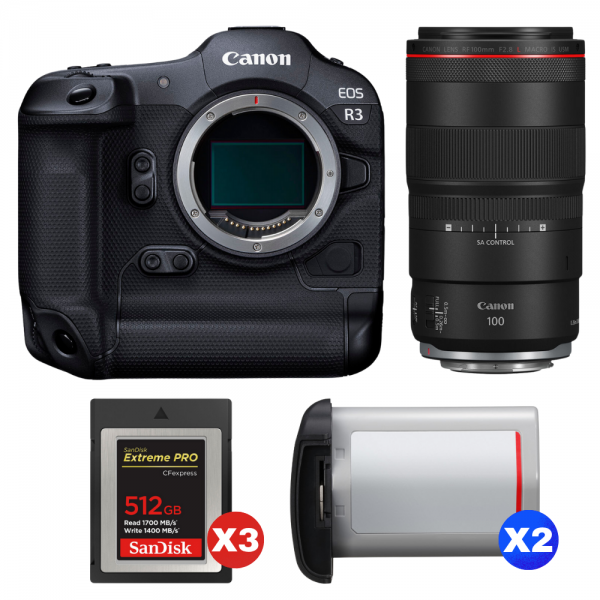 Canon EOS R3 + RF 100mm f/2.8 L Macro IS USM + 3 SanDisk 512GB Extreme PRO CFexpress Type B + 2 Canon LP-E19-1